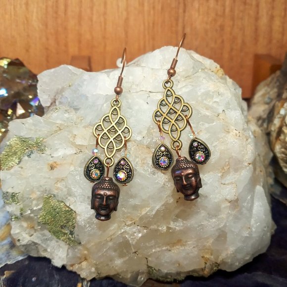 Copper Buddha Boho Style Dangle Earrings - Picture 3 of 3